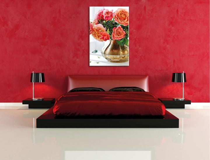 Pixxprint Rosenstrauss, Format: 100x70 auf Leinwand, XXL riesige Bilder fertig gerahmt mit Keilrahme