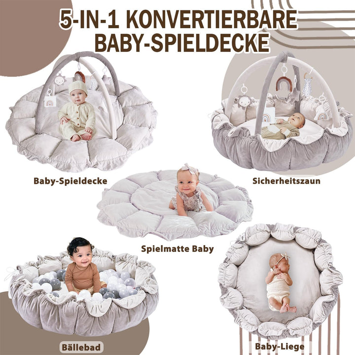 Mallify 5-in-1-Wandelbares Baby-Spielbogen mit 6 Spielzeug, Spieldecke zur Förderung der sensorische
