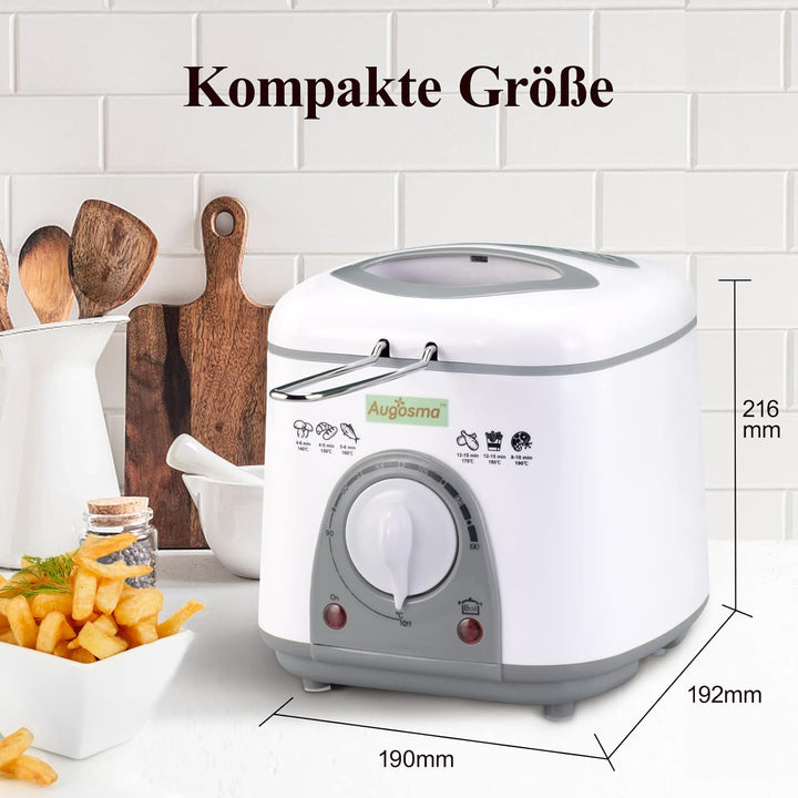 Augosma Mini Fritteuse Mit öl | 850-950W l Kapazität: 1 Liter l Sichtfenster l Frittierkorb aus Edel