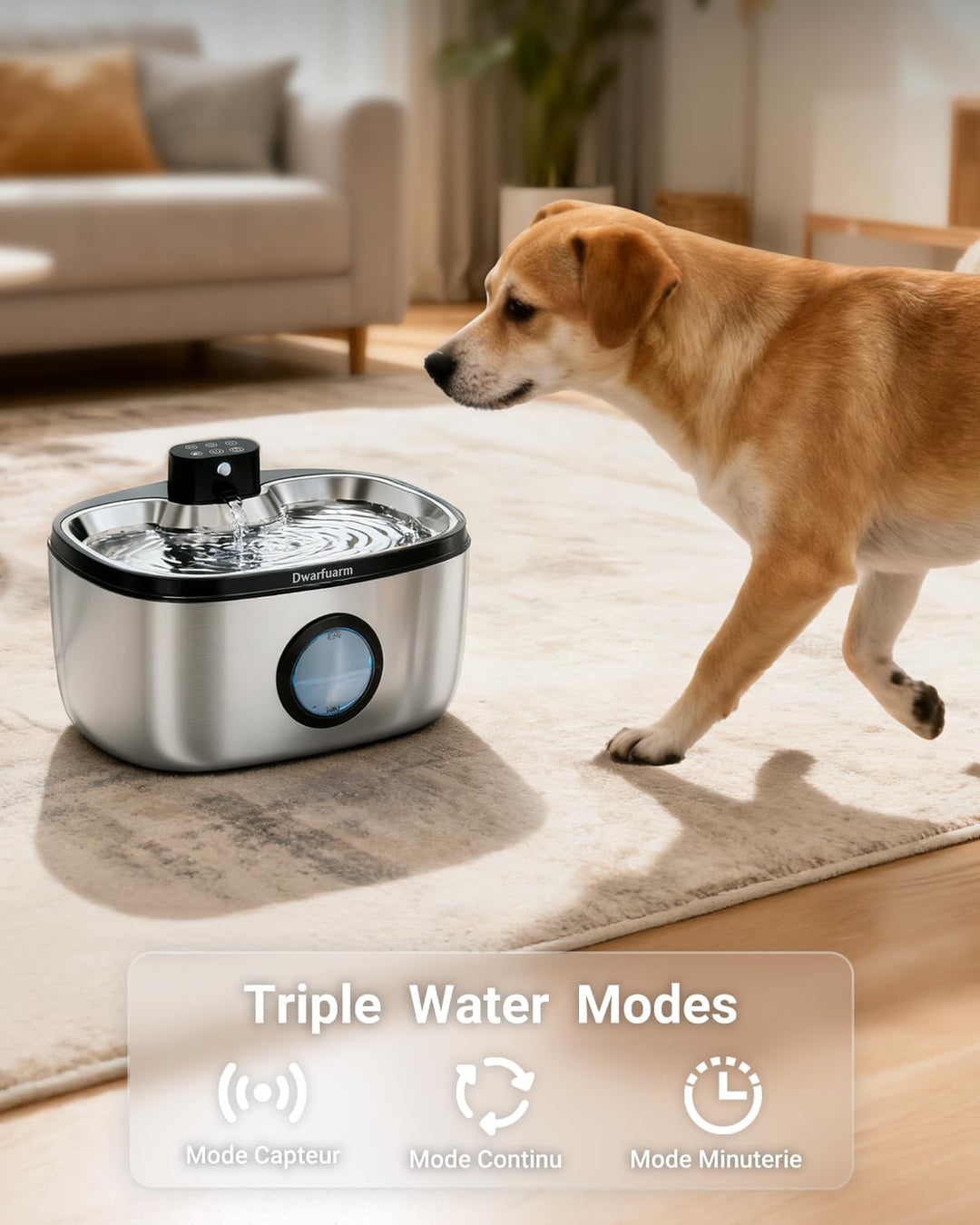 5L Trinkbrunnen für Hunde, Katzenbrunnen Kabellos mit 4000mAh, Edelstahl Hundebrunnen mit LED Sensor