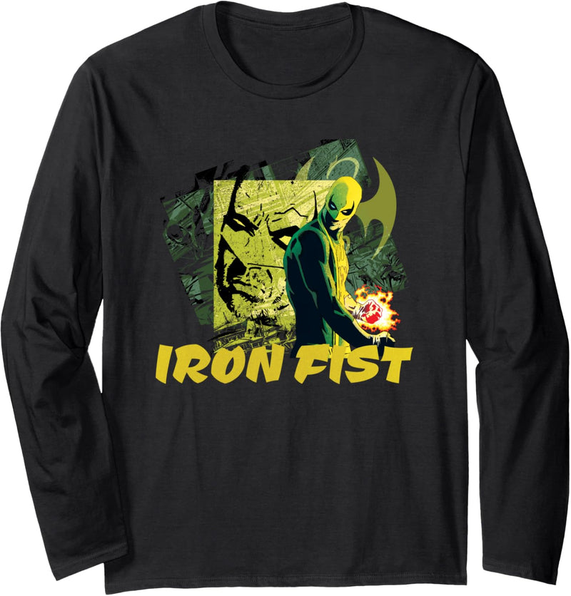 Marvel Iron Fist Comic Panel Collage Langarmshirt