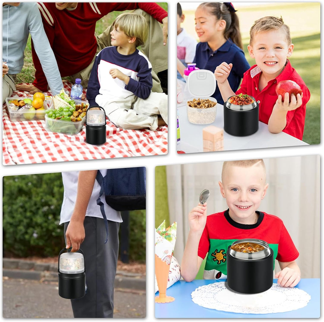 Itslife Thermobehälter für Essen 450ml mit 2pcs Snackbox, Auslaufsicherer Lunchbox Kinder mit Löffel