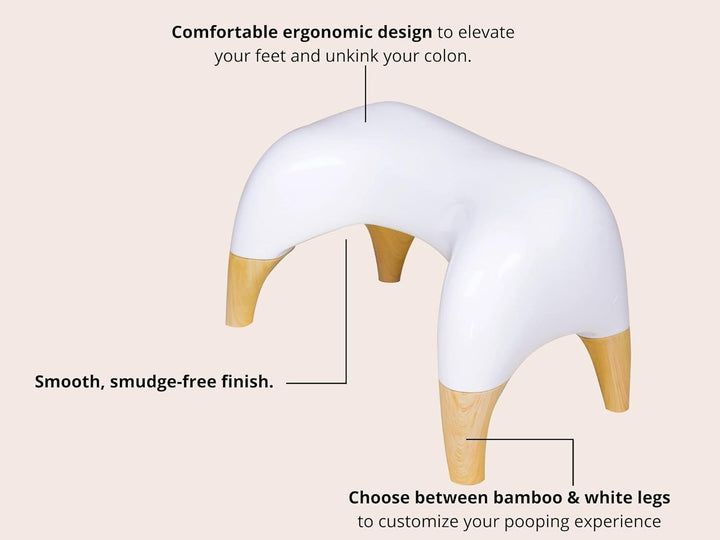 ASDFG TUSHY Ottoman Relaxed - Premium Toilet Stool for Bathroom - Modern Sleek Design - White/Bamboo