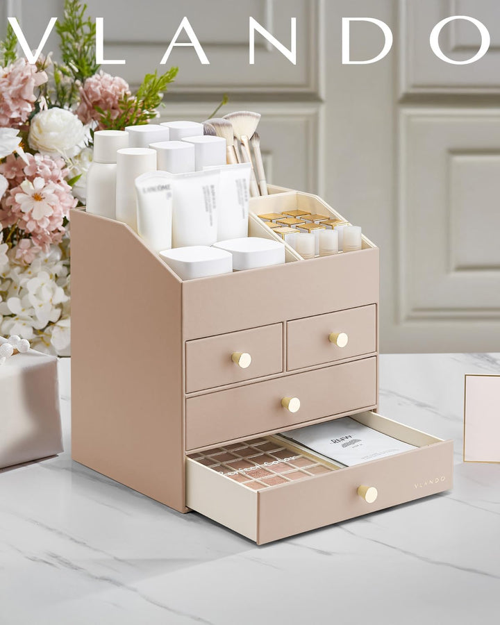 VLANDO Make up Organizer mit 4 Schubladen, Schminktisch Kosmetik Skincare Parfüm Organizer, für Bade
