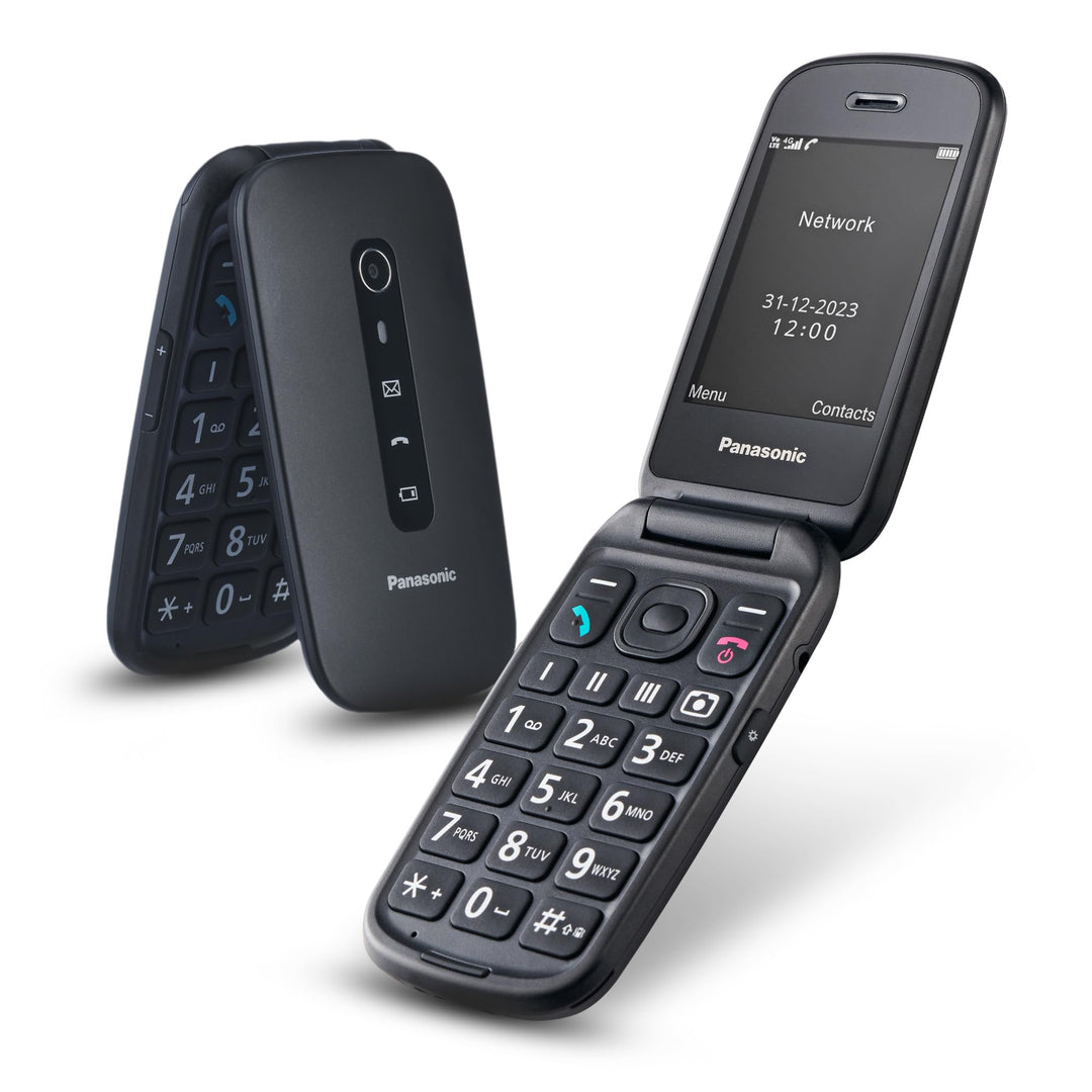 Panasonic KX-TU550EXB 4G Essentials Clamshell Handy für Senioren, 1,2 MP Kamera, Seniorentelefon mit