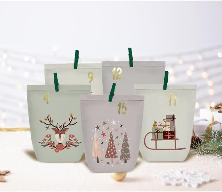 Adventskalender zum Befüllen, 24 Weihnachtskalender Papiertüten zum Selber Basteln, DIY Geschenktüte