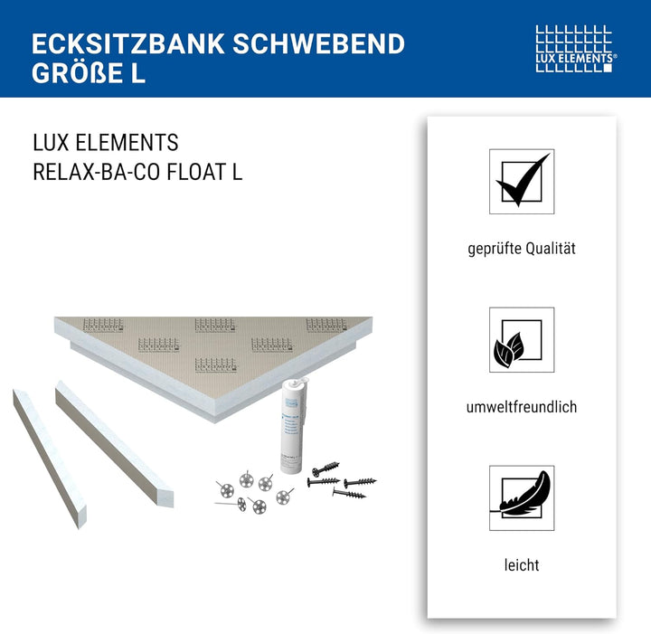 LUX ELEMENTS Ecksitz-Duschbank Fertig zum Verfliesen 84,9 x 60 x 10cm I 3-eckige Hartschaum Sitzbank