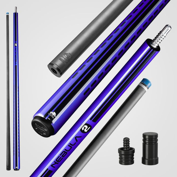 RHINO Nebula 2 Billardqueue – Premium-Kohlefaser-Schaft &amp; Verbundkolben Time Crystal Tip Pro Taper D