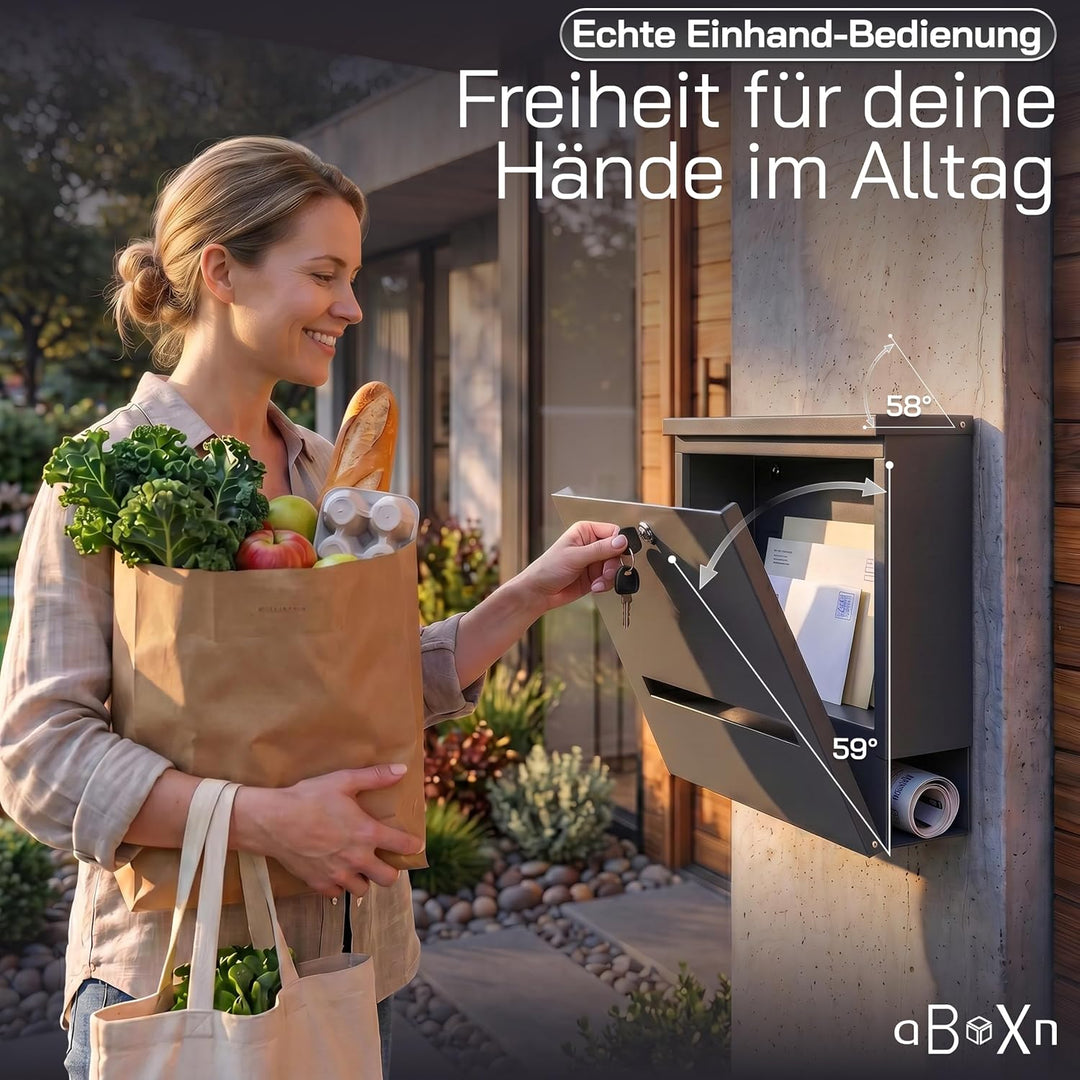 Briefkasten Anthrazit modern gross mit Zeitungsfach &amp; Sichtfenster | UV&amp;Wetterfest aus Stahlblech mi