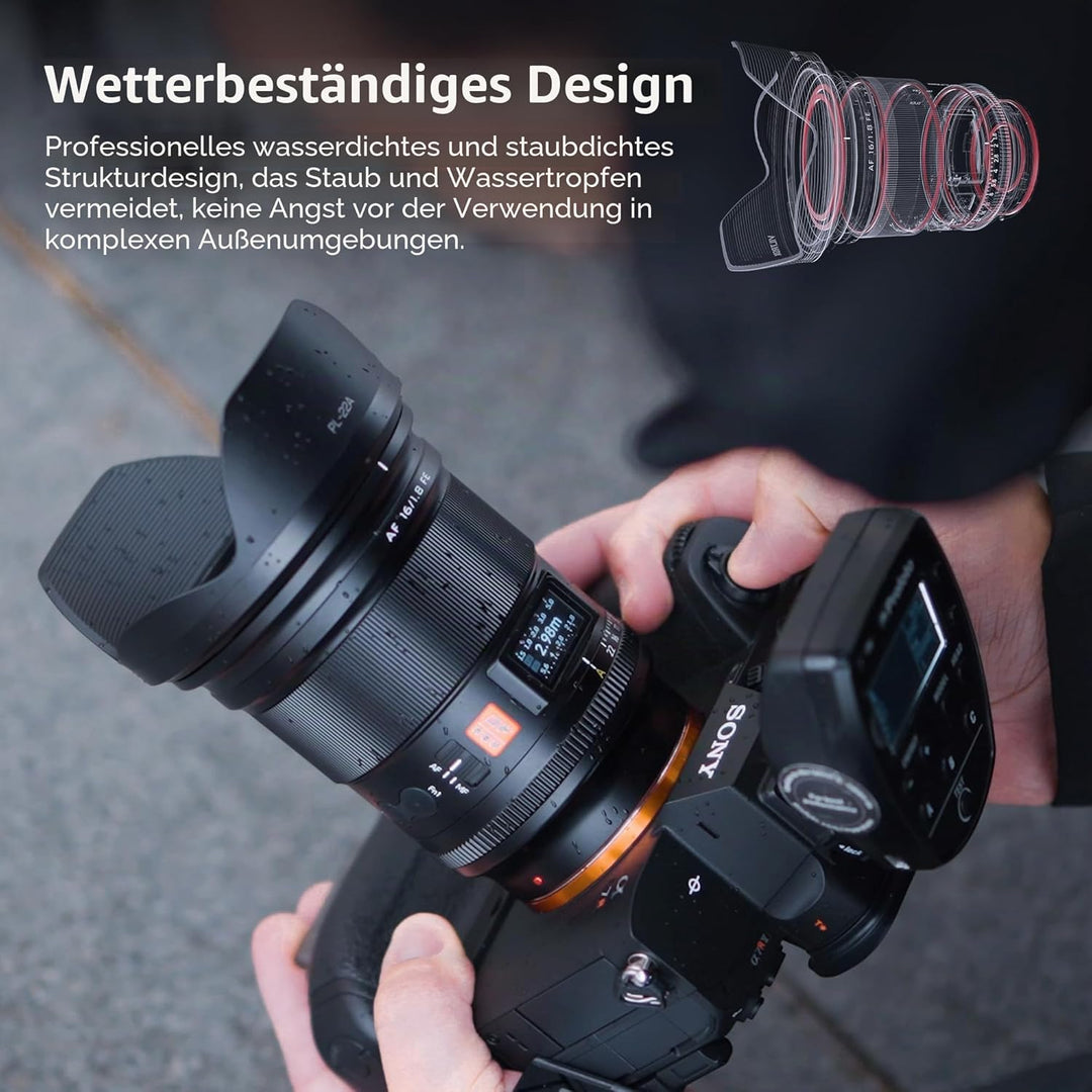VILTROX 16mm F1,8 f/1,8 Vollbild Weitwinkel Autofokus Objektiv mit LCD Bildschirm Objektiv Kompatibe