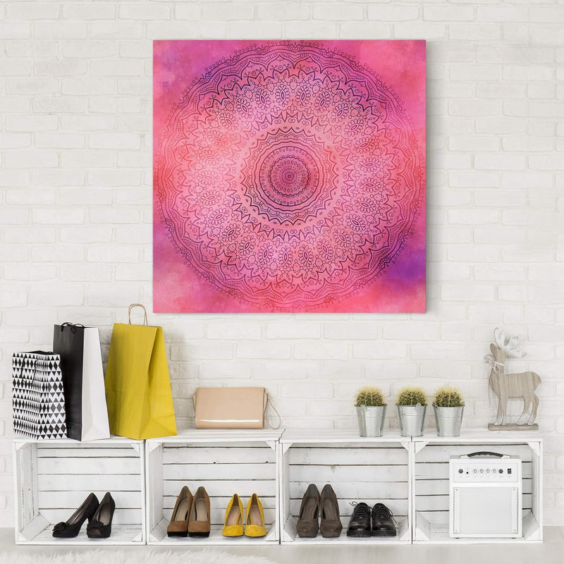 Bilderwelten Leinwandbild Aquarell Mandala Pink Violett Quadrat 1:1 30 x 30cm Recycled Canvas 30cm x