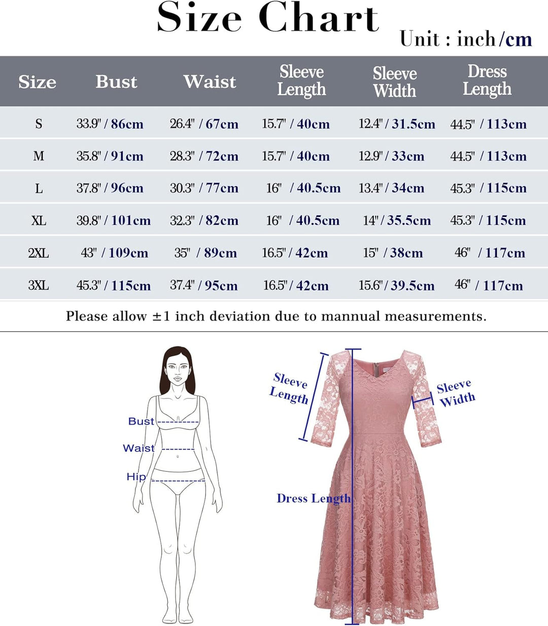 Dressystar Damen Elegant Spitzenkleid V-Ausschnitt Cocktailkleid Hochzeit Midi Abendkleider L Royalb