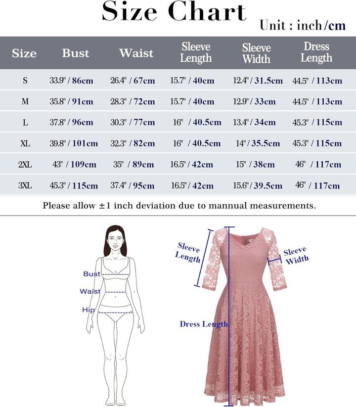 Dressystar Damen Elegant Spitzenkleid V-Ausschnitt Cocktailkleid Hochzeit Midi Abendkleider L Royalb