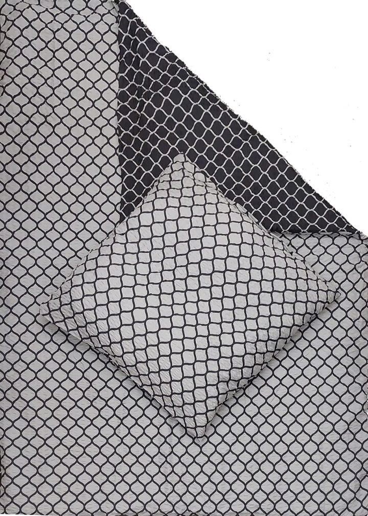 4-TLG. Seersucker Wende Bettwäsche 2X (135x200 +80x80cm), dunkelgrau Silbergrau, bügelfrei, Microfas