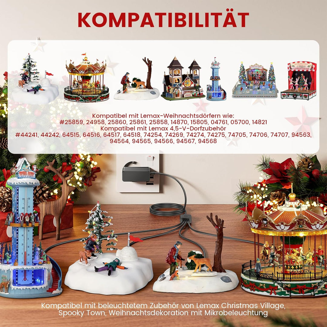 4.5V Weihnachtshaus Beleuchtet Netzadapter Kompatibel mit Lemax Weihnachtsdorf Deko Christmas Villag