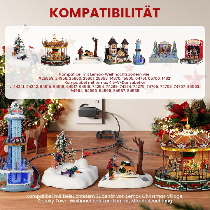 4.5V Weihnachtshaus Beleuchtet Netzadapter Kompatibel mit Lemax Weihnachtsdorf Deko Christmas Villag
