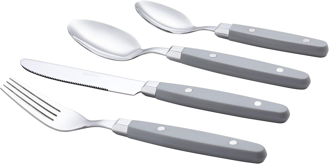 EXZACT Besteckset 24-teilig Edelstahl - mit Niet-Bastelgriffen/Besteck im Retro-Stil - 6 x Essgabeln