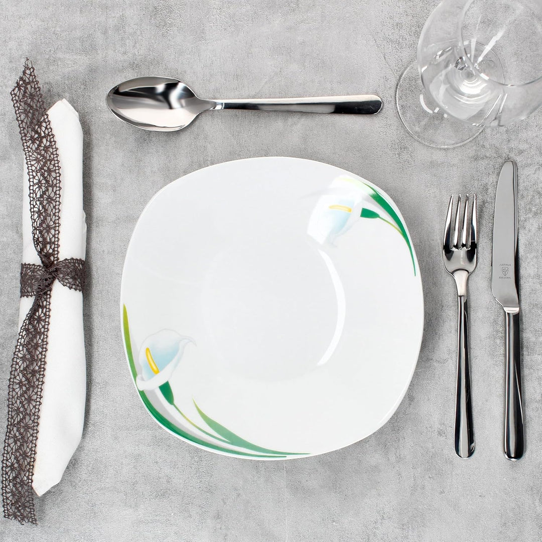 MamboCat 6er Set White Calla Suppenteller I 450ml I Florale stilvolle Porzellan-Teller Blumen-Dekor