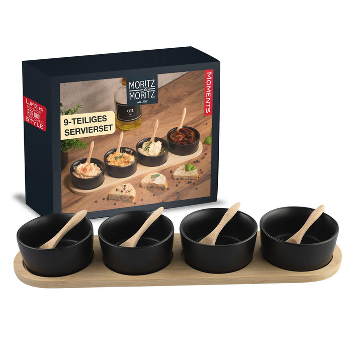Moritz &amp; Moritz Dipschalen Set mit Bambus Tablett 38 cm 4 Schalen schwarz
