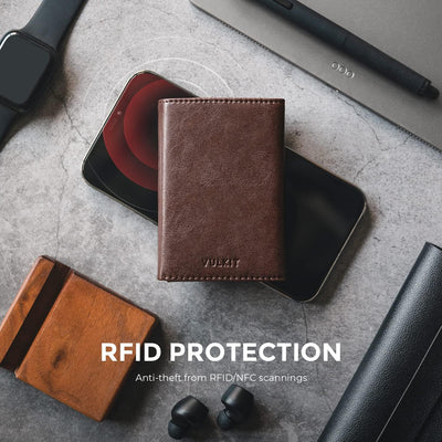 VULKIT Kreditkartenetui RFID-blockierende Pop-Up-Kartentasche aus Echtem Leder mit Geldscheinfach, A