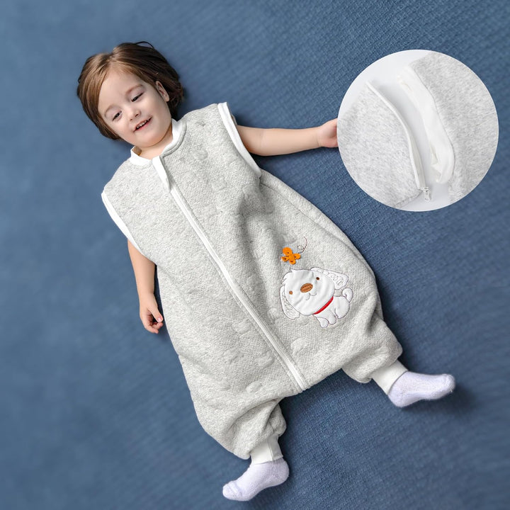 Schläfsack Baby Langarm Winter kinderSchlafsack 2.0Tog,Hund Muster Baby Schlafsack mit Füssen Baumwo