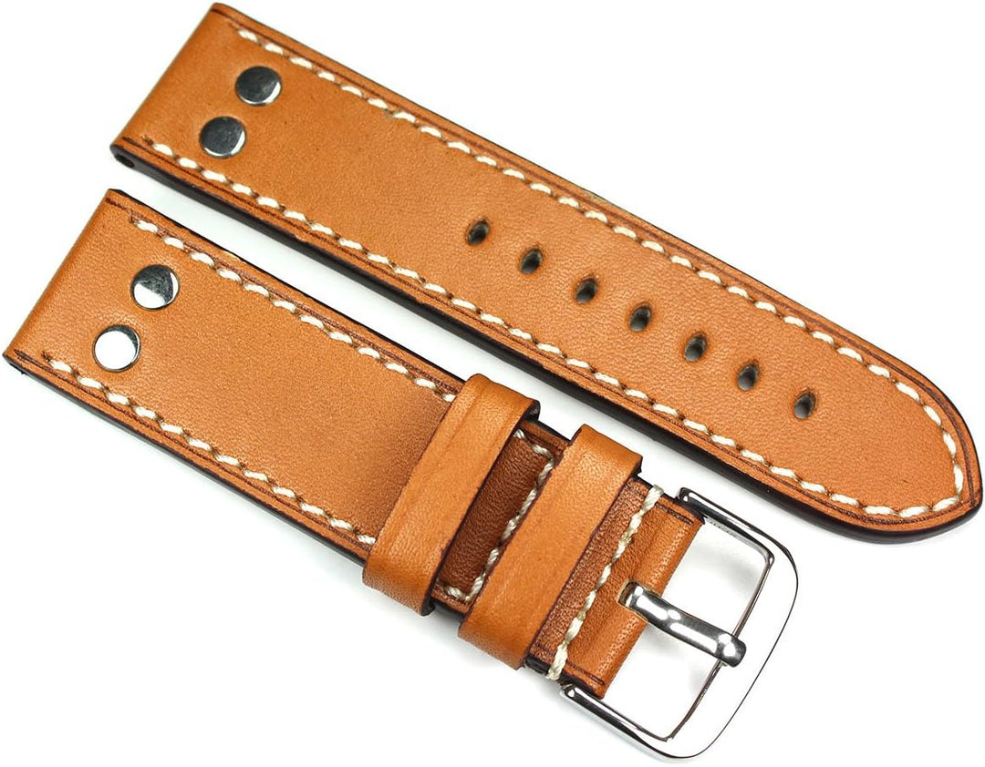RIOS1931 24mm Kalbsleder Deutsch robust Uhrenarmband Vintage Fliegerband hell braun mit Nieten NT