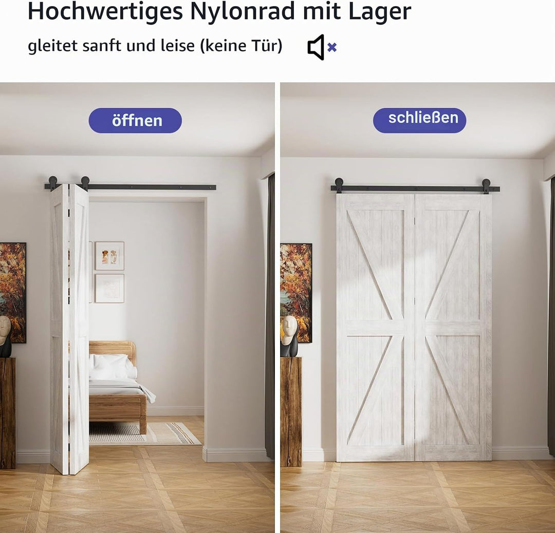 122cm/4FT Bifold Schiebetürbeschlag Schiebetüren Schiebetürsystem Komplettset Laufschiene Rollen Set