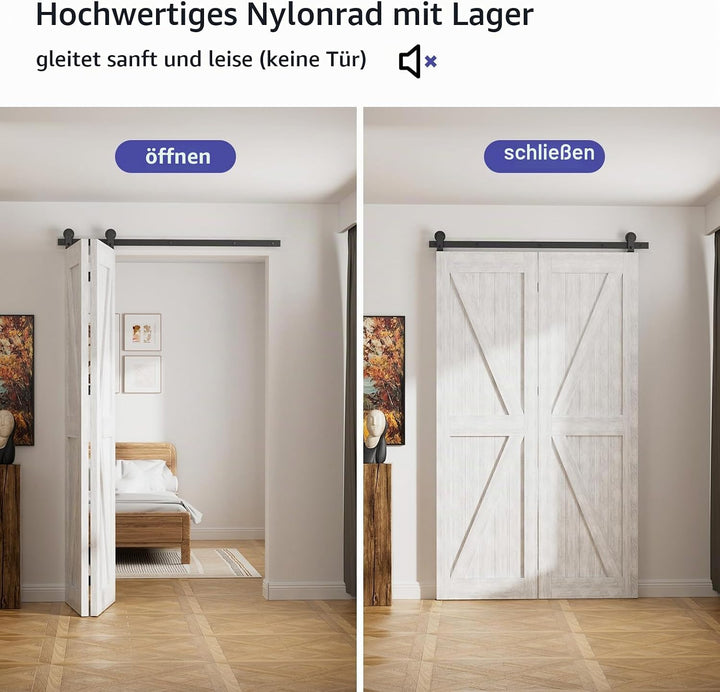 122cm/4FT Bifold Schiebetürbeschlag Schiebetüren Schiebetürsystem Komplettset Laufschiene Rollen Set