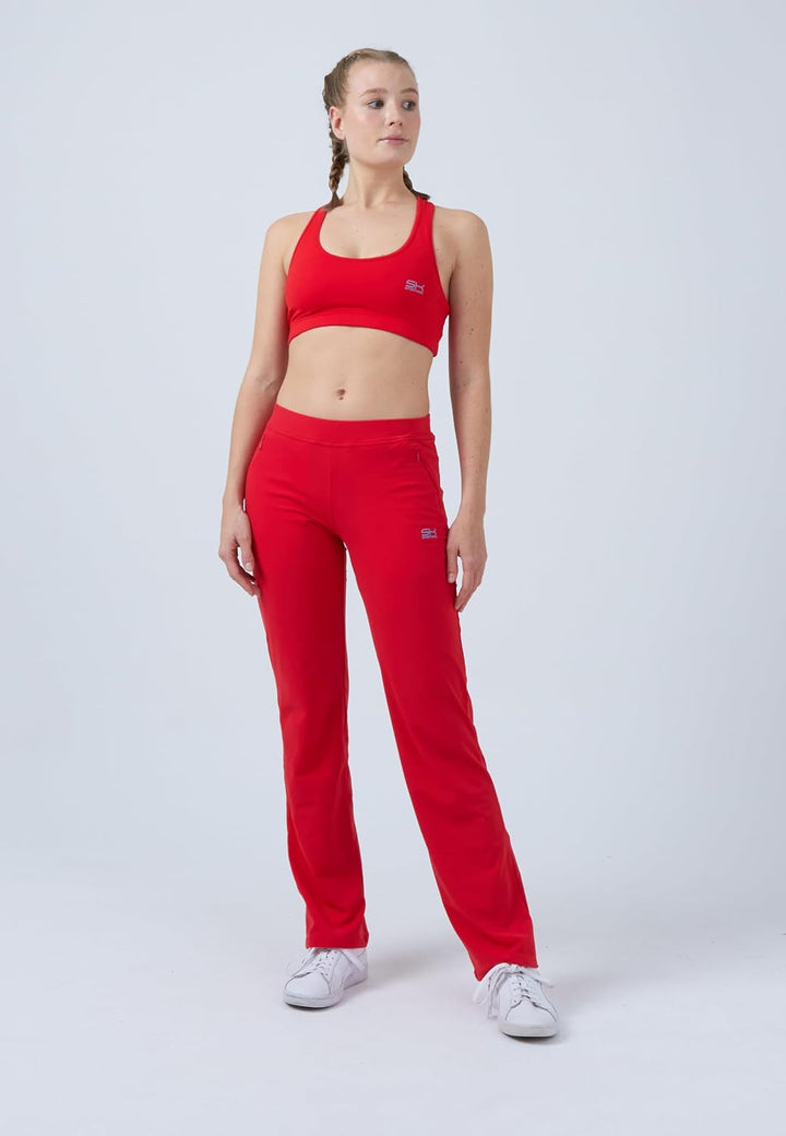 Sportkind Mädchen &amp; Damen Fitness, Sport Tennishose lang mit tiefen Taschen, atmungsaktiv, rot, Gr.