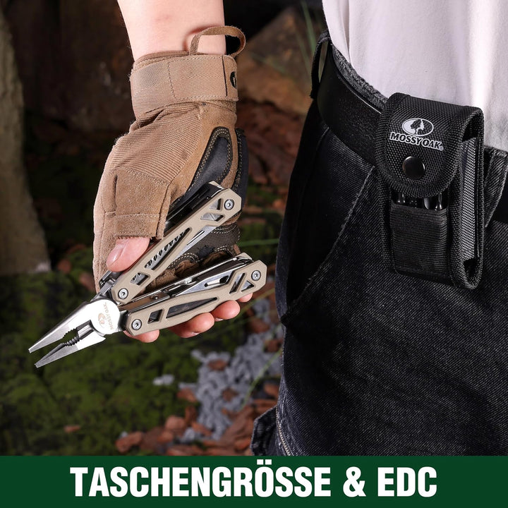 Mossy Oak 22-in-1 Multifunktionszange, Edelstahl Multitool Werkzeug, Faltbares Multi-Tool mit Bits,