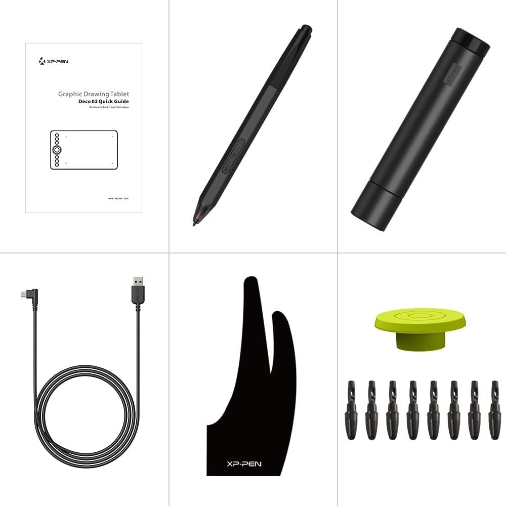 XP-PEN Deco 02 Grafiktablet 10" x5,63 Zeichentablett, 6 Schnellzugriffstasten und 1 Drehrad,Stift mi