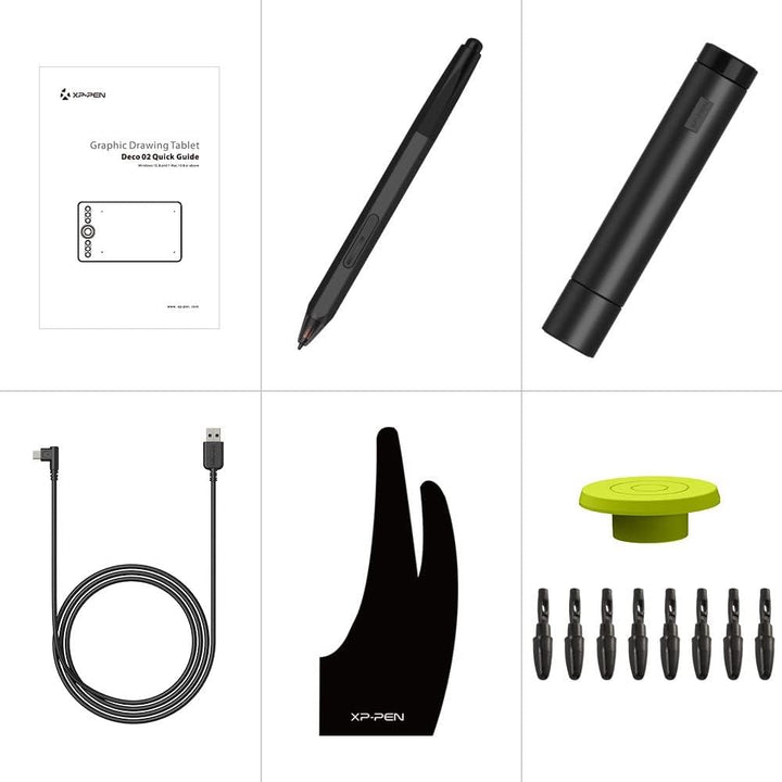 XP-PEN Deco 02 Grafiktablet 10" x5,63 Zeichentablett, 6 Schnellzugriffstasten und 1 Drehrad,Stift mi