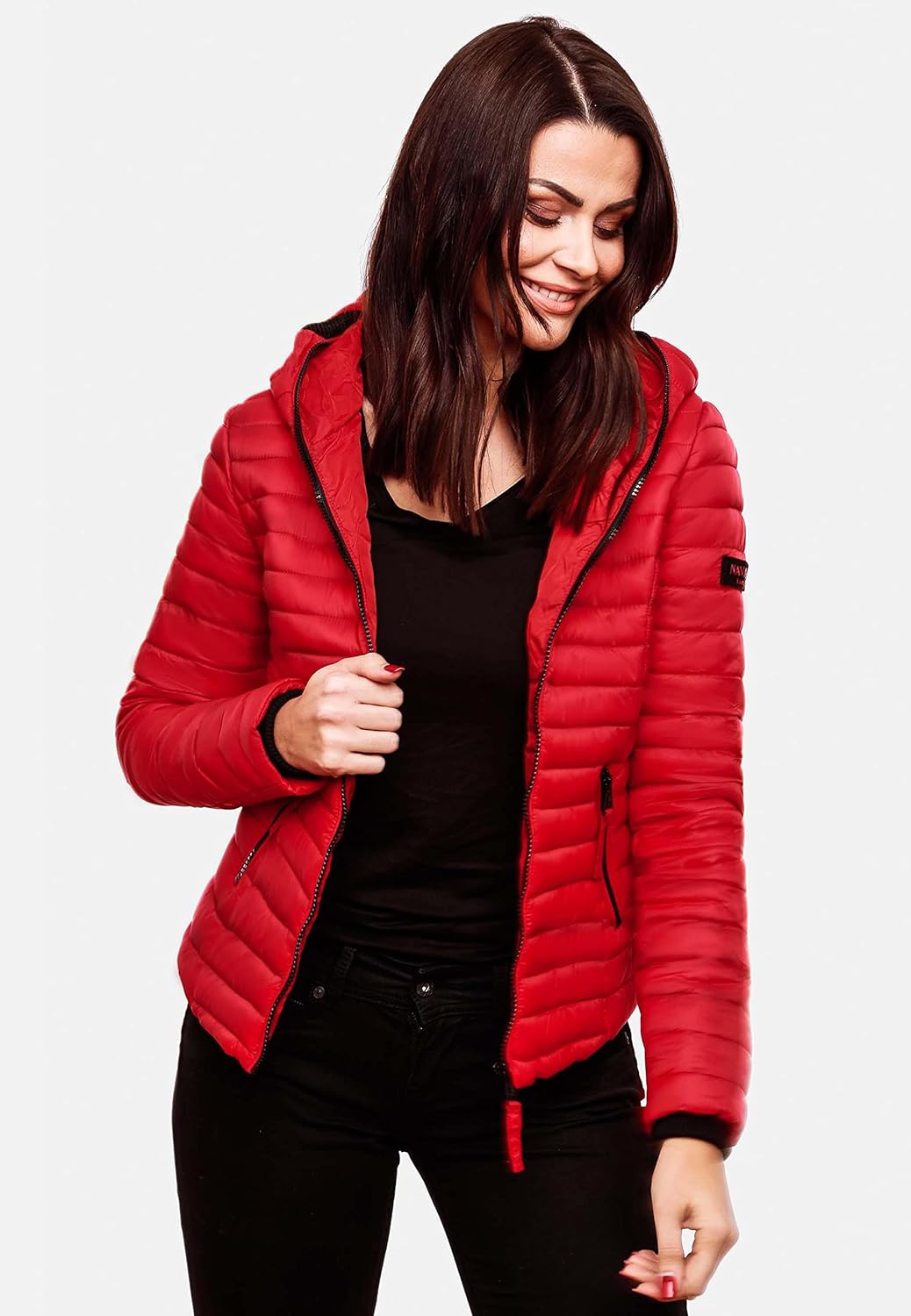 Navahoo Damen Damen leichte Übergangsjacke Steppjacke mit Kapuze Kimuk XS-XXL XS Rot, XS Rot