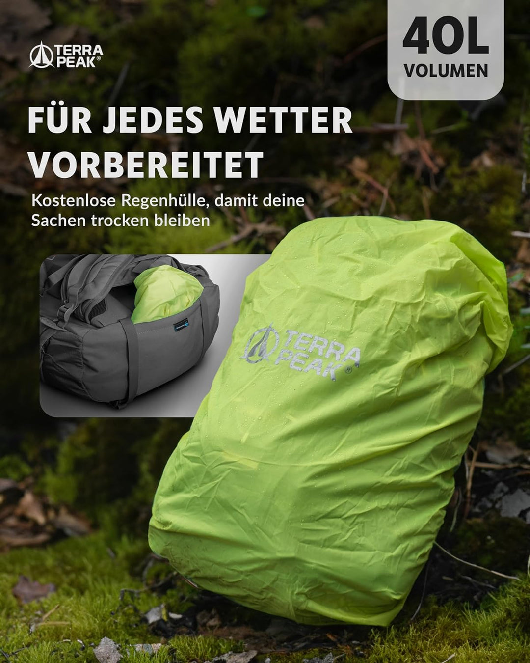 Terra Peak® Premium Wanderrucksack 40L (FLEX 40) für Damen & Herren gross mit Rückenbelüftung, Regen