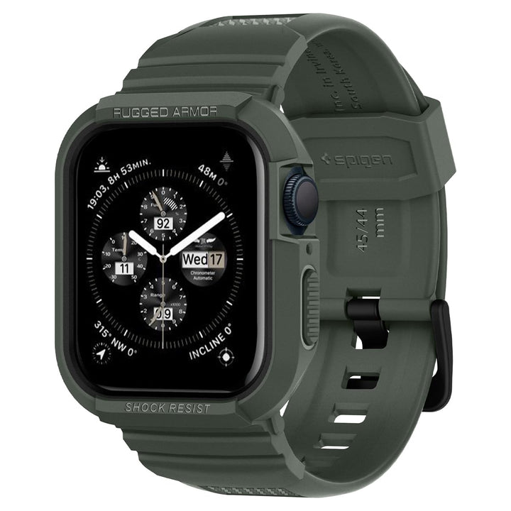 Spigen Rugged Armor Pro Hülle mit Band für Apple Watch 45/44mm | TPU-Unibody-Hülle mit Armband, Carb