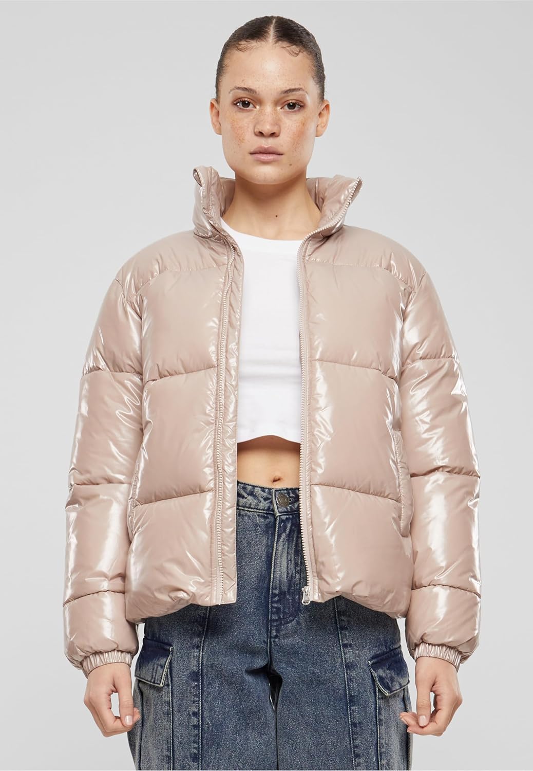 Urban Classics Ladies Recycled Short Shiny Puffer Jacket XS Duskrose, XS Duskrose