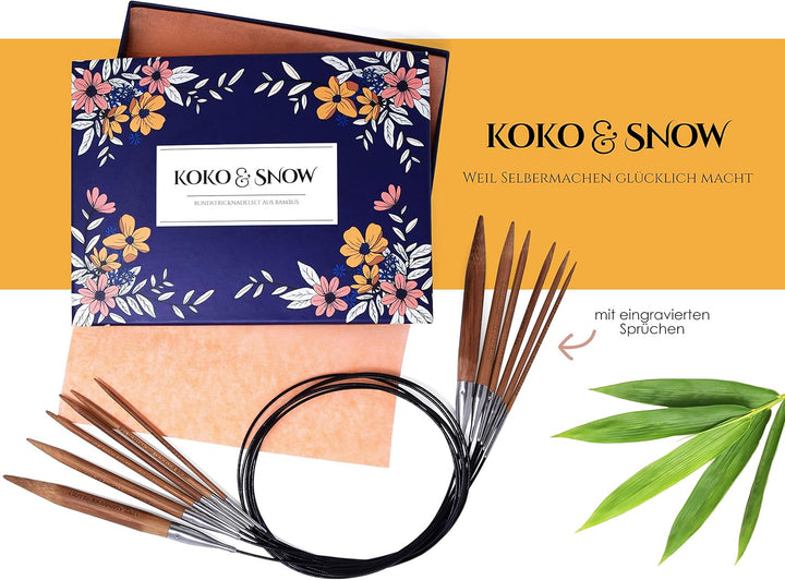 KOKO &amp; SNOW Rundstricknadeln Set aus Bambus mit eingravierten Sprüchen [Geschenkidee] 6er Stricknade