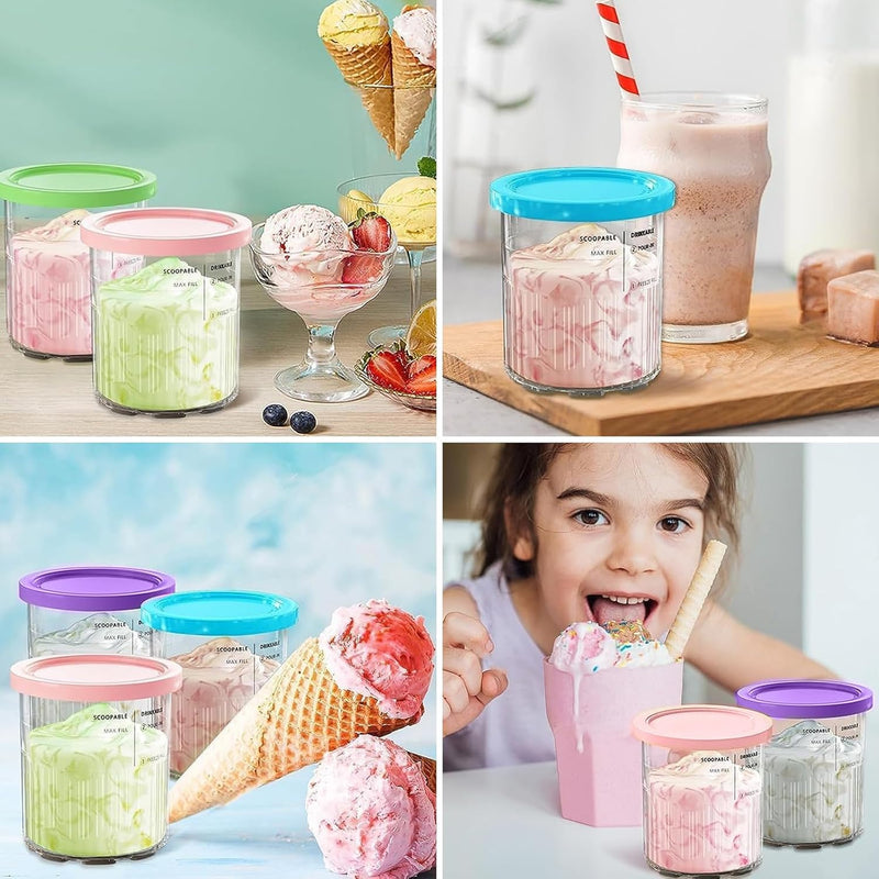 Eisbehälter für Speiseeis,4er-Set Ice Cream Pints Beche,mit Deckel,Creami Behälter für die Ninja Cre