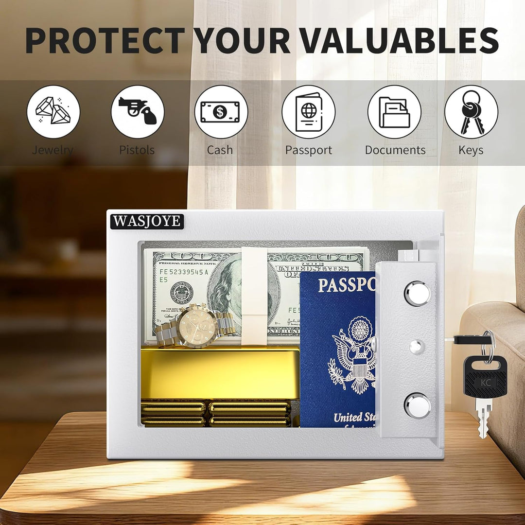 WASJOYE Mini Safe Tresor mit Schlüssel, 17 * 23 * 17cm Mini Tresor mit Schloss für Zuhause/Büro, 6.6