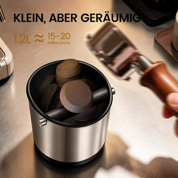 Abklopfbehälter für Siebträger Edelstahl, 1.2L Zweistoff-Material Knock Box für Ninja Sage, Kaffeesa