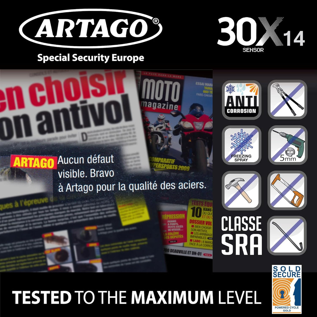 Artago 30X3 Pack Bremsscheibenschloss mit Alarm 120db Hohe Sicherheit + Halterung für Kawasaki Z900,