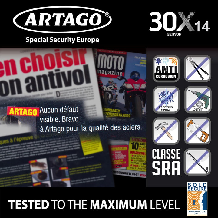 Artago 30X3 Pack Bremsscheibenschloss mit Alarm 120db Hohe Sicherheit + Halterung für Kawasaki Z900,