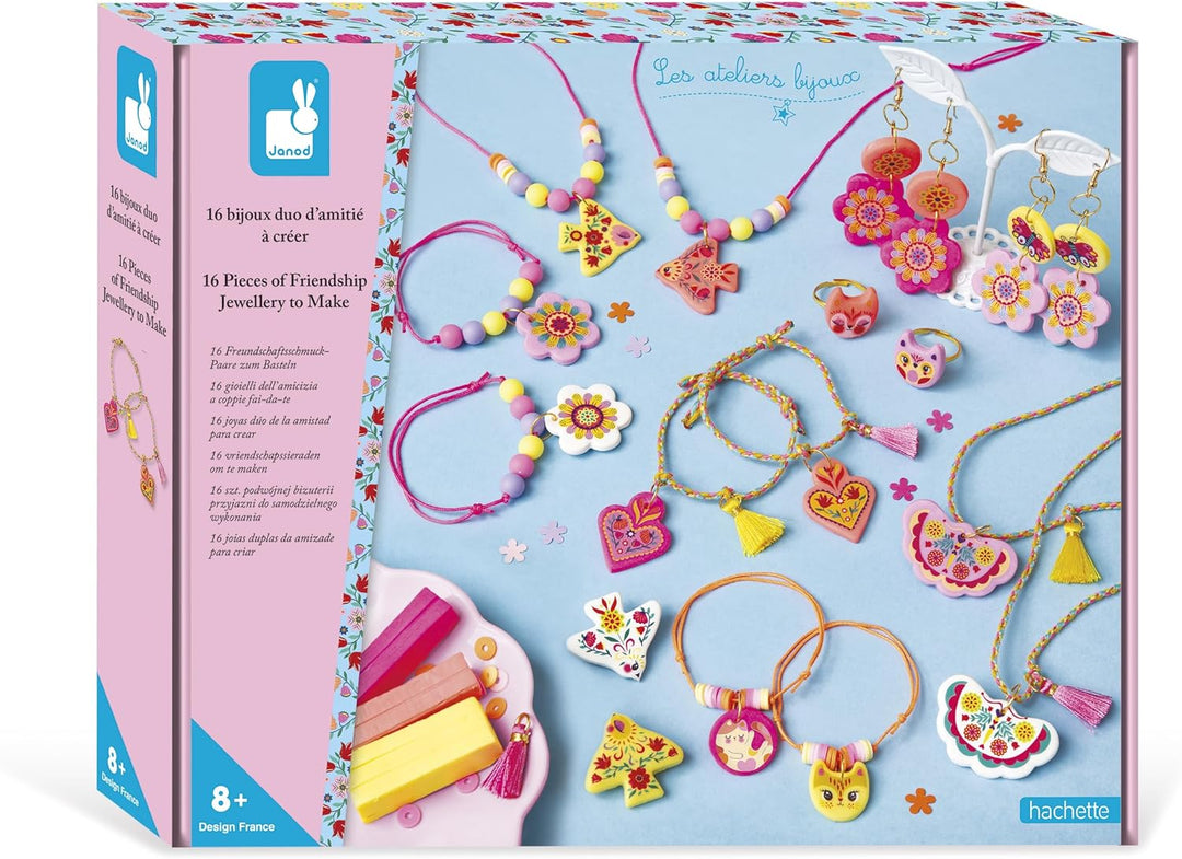 Janod J09186 Janod-16 Freundschaftsschmuck Polymer Charms zum Selbermachen-Bastelpackung-Fördert die