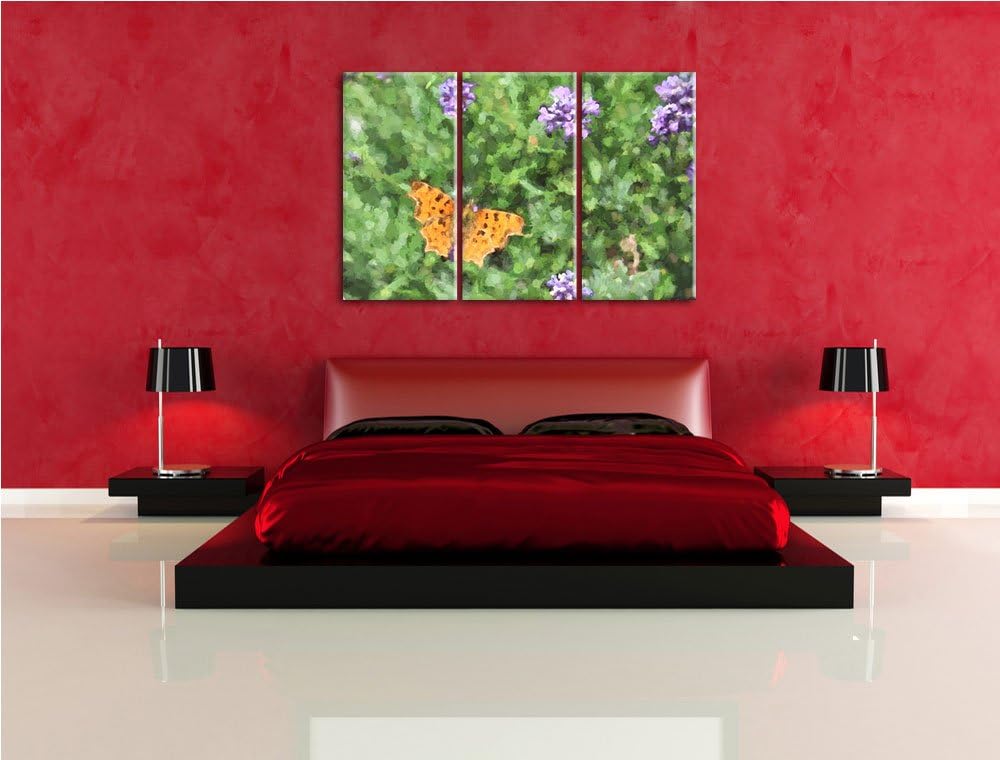 schöner Schmetterling auf Blumenwiese NewArt 3-Teiler Leinwandbild 120x80 Bild auf Leinwand, XXL rie