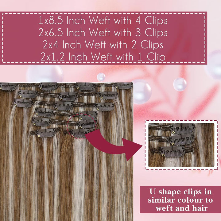 Vivien 25cm Clip in Extensions Echthaar Blond Hellbraun Mit Platinblond #P8/60 Clip in Extensions Ec