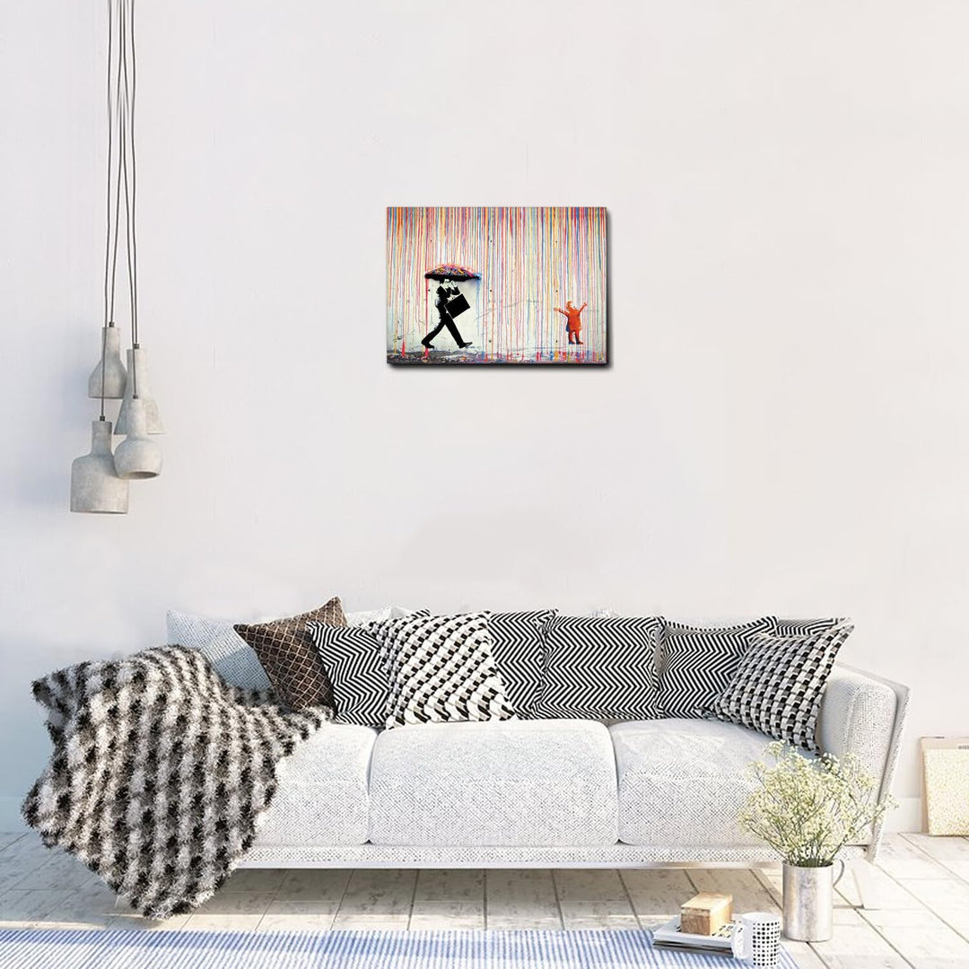 Giallobus - Gemälde - Banksy - Regen der Farben - Premium Loom Canvas mit hoher Dicke - 50x35 - Bere