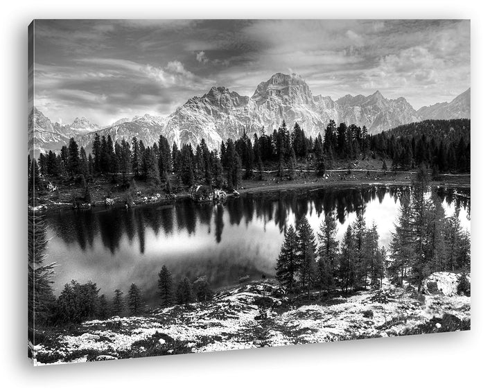 zauberhafter See in den Bergen Format: 60x40 Effekt: Schwarz&amp;Weiss als Leinwand, Motiv fertig gerahm