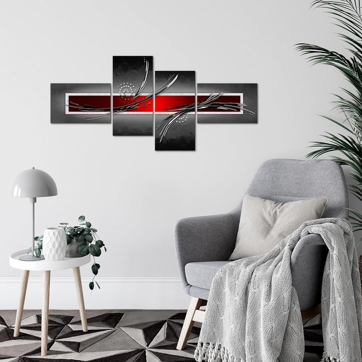 Runa Art Bild Modern Abstrakt - Made in Germany - Wandbilder Grau Rot Schwarz 4 Teilig 102542a 100 x