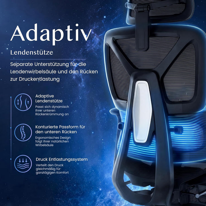 FLEXISPOT ErgoX Ergonomischer Bürostuhl mit Fussstütze Schreibtischstuhl, 3D-Armlehnen, 3D-Kopfstütz