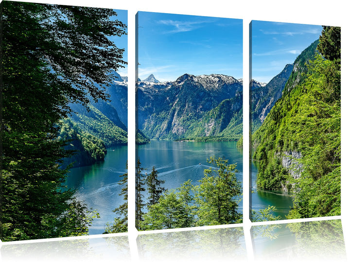 Pixxprint Blick auf den Königssee als Leinwandbild - Grösse: 3-Teilig (120x80cm) - Wandbild - Kunstd